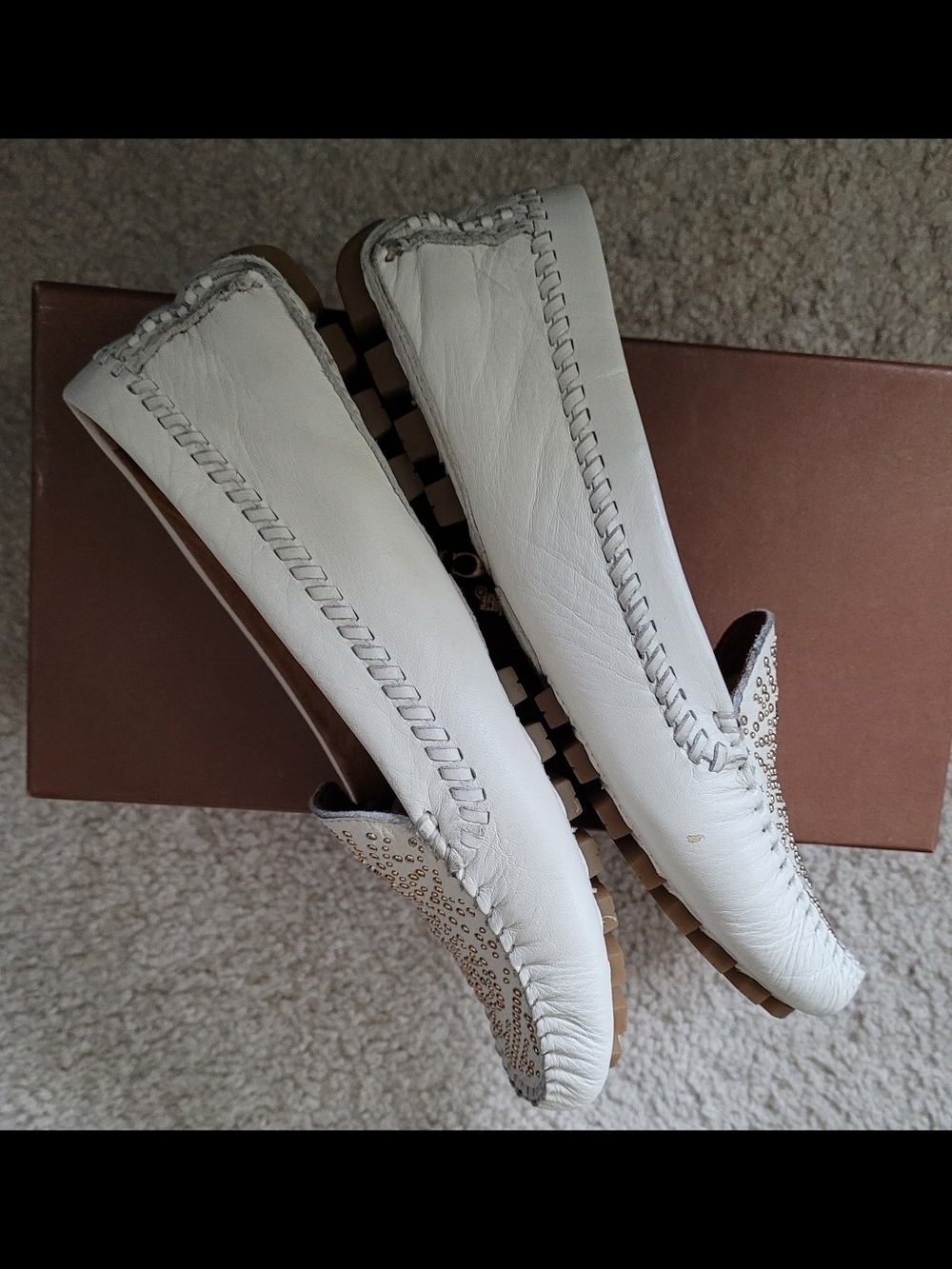 COACH Women's White Studded Leather Loafers - Picture 5 of 7